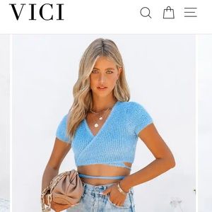 VICI Blue Soft Knit Wrap Crop Top
